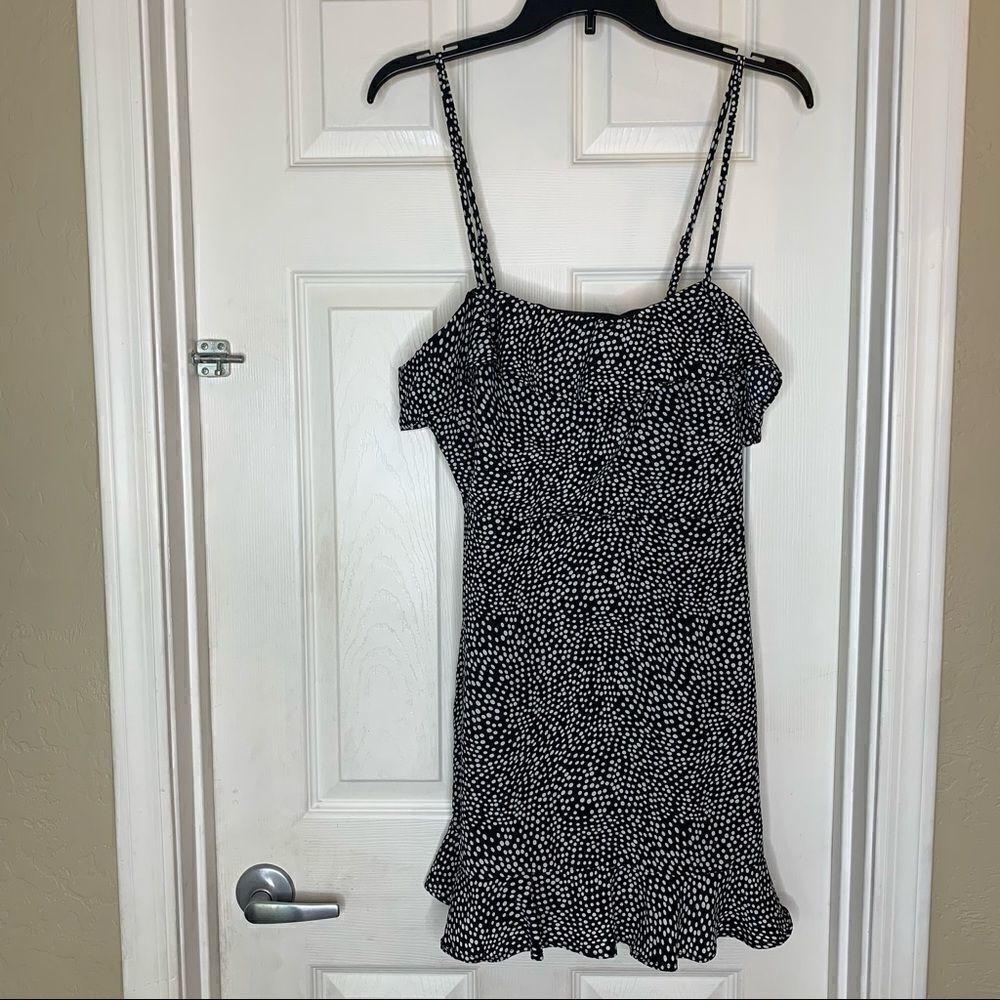 ROW A Sundress Black and White Polka Dot Ruffles Mini Dress Size XL